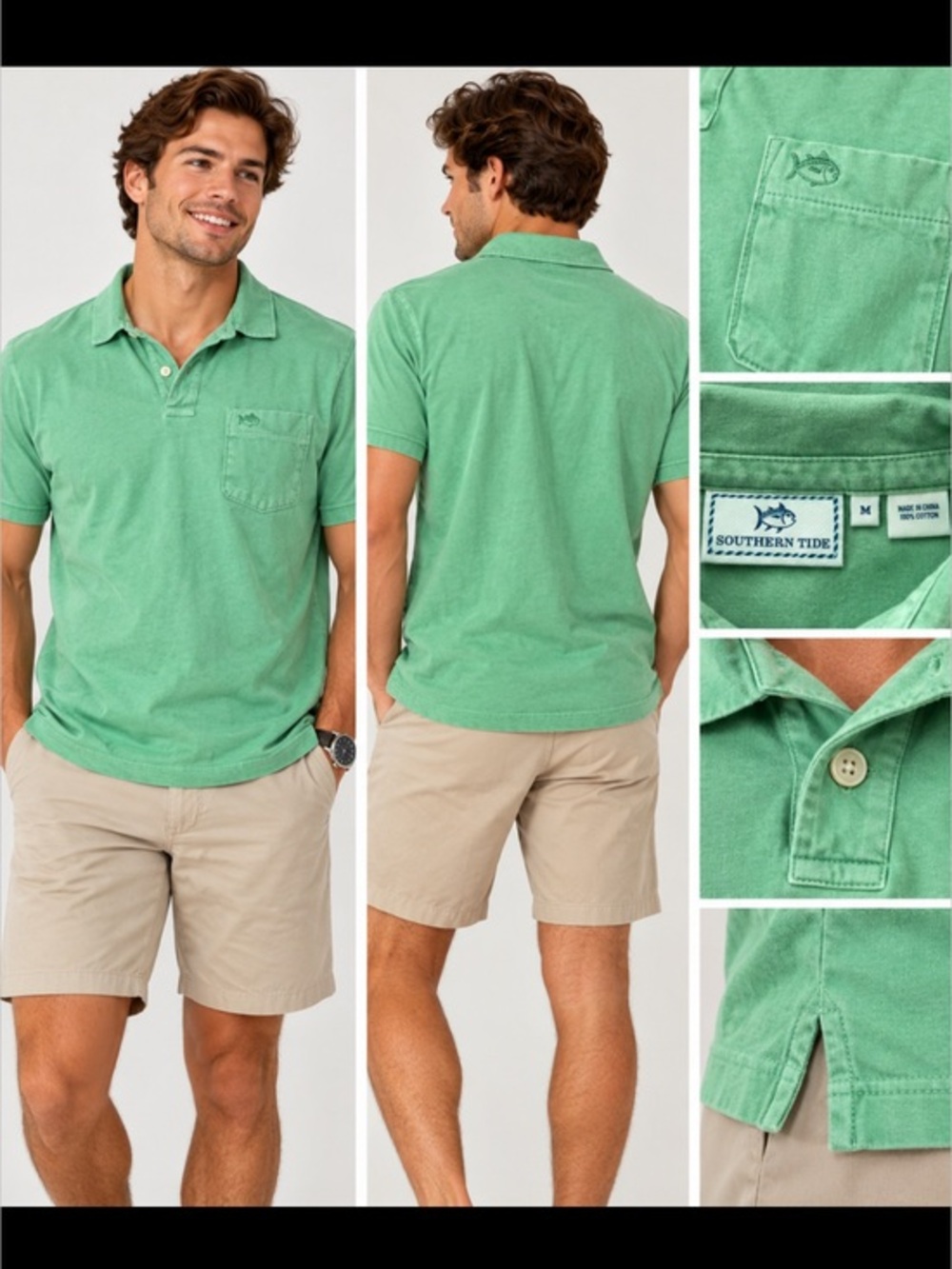 Southern Tide Skipjack Green Cotton Polo Shirt Men’s Size Medium